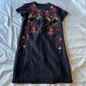 French Connection floral appliqué mirrored knee length black lace dress size 4